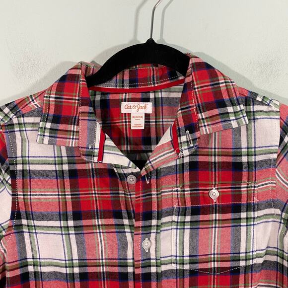 Cat & Jack Boys Christmas Plaid Long Sleeve Button Up Flannel Size M (8/10) NWT - Picture 2 of 7